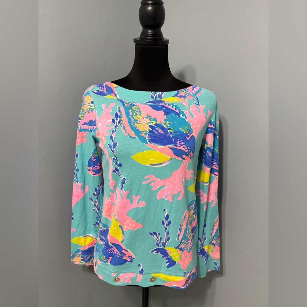 Lilly Pulitzer Shorely Blue Long Sleeve Top‎ Women’s Size XS